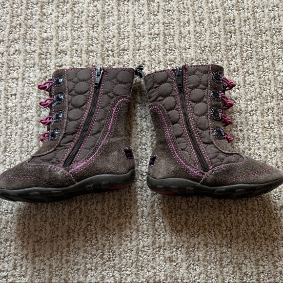 Stride Rite Quilted Brown Boots with Pink Accents - Picture 2 of 10